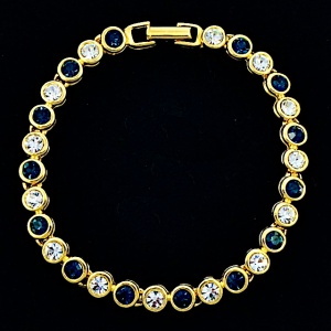 Gold Plated Blue and Clear Crystal Bracelet circa 1980s